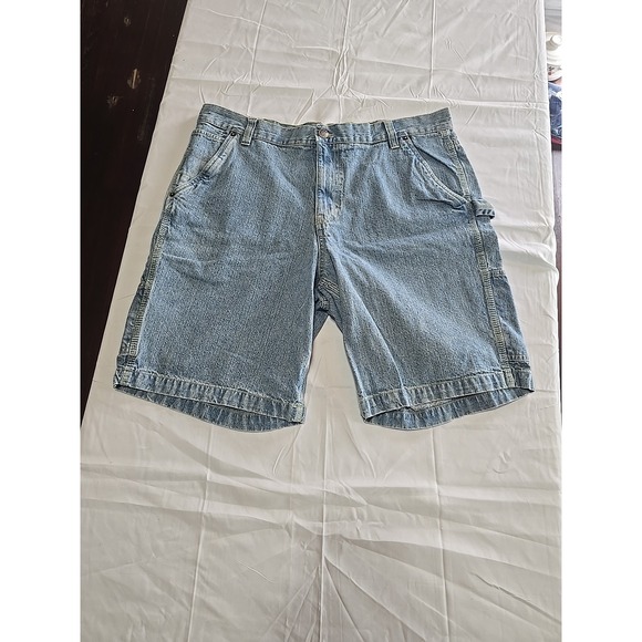 Vintage Basic Edition Mens Size 38 Medium Wash Carpenter Denim Jean Shorts A3279 - Picture 1 of 4
